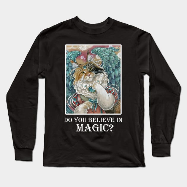 Angel Cat Princess - Do You Believe In Magic - White Outlined Version Long Sleeve T-Shirt by Nat Ewert Art